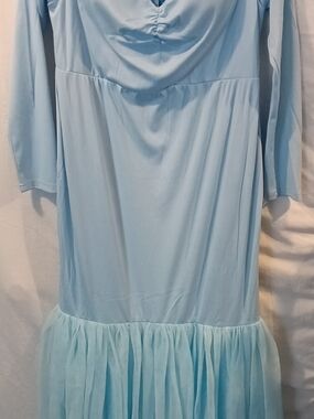Light Blue Ruched Bust Maxi Dress 3/4 Sleeve Tiered Romantic Cottagecore